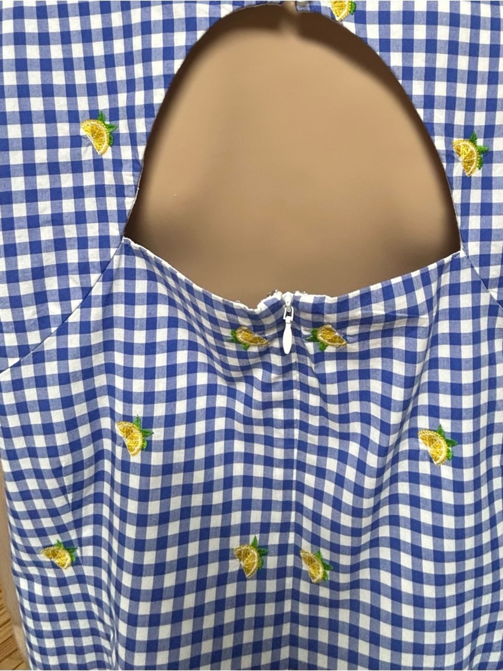 Dress 20WP lined 100% cotton 35” length 24” pit to pit flat blue gingham lemons - Picture 8 of 10